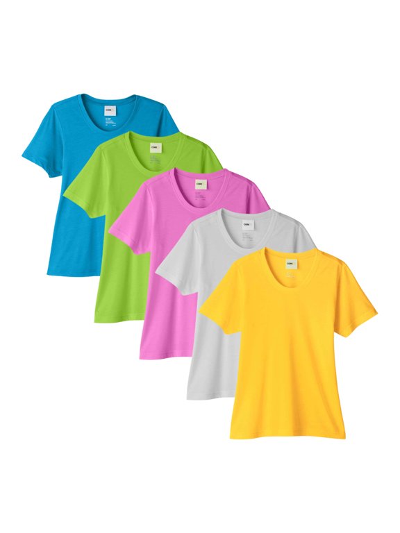 Women's Fusion ChromaSoft Performance Best T-Shirt, 100% polyester Bulk Tees, Short Sleeve Crewneck Multi Pack Tee, Assorted Solid T-Shirts (Bright Color 5 Pack, XL)