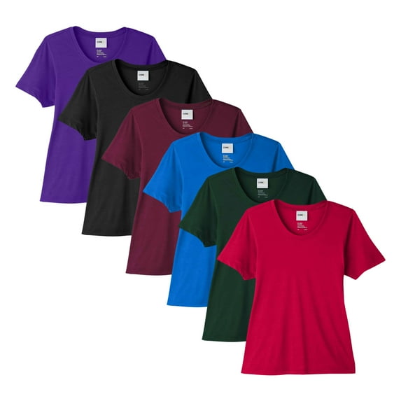 Women's Fusion ChromaSoft Performance Best T-Shirt, 100% polyester Bulk Tees, Short Sleeve Crewneck Multi Pack Tee, Assorted Solid T-Shirts (Dark Color 6 Pack, L)