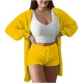 thumbnail image 1 of Women's Fuzzy 3 Piece Lounge Set Soft Comfy Pajama Set Cami Crop Top Shorts Open Front Cardigan Loungewear Sleepwear, 1 of 6