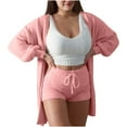 thumbnail image 1 of Women's Fuzzy 3 Piece Lounge Set Soft Comfy Pajama Set Cami Crop Top Shorts Open Front Cardigan Loungewear Sleepwear, 1 of 6