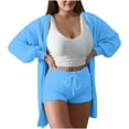thumbnail image 1 of Women's Fuzzy 3 Piece Lounge Set Soft Comfy Pajama Set Cami Crop Top Shorts Open Front Cardigan Loungewear Sleepwear, 1 of 6