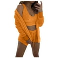 thumbnail image 1 of Women's Fuzzy 3 Piece Lounge Set Soft Comfy Pajama Set Cami Crop Top Shorts and Open Front Cardigan Loungewear Ladies Clothes, 1 of 5