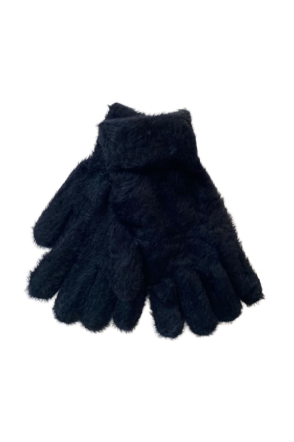 Women's Fuzzy Black Winter Gloves, Furry-Lined Fluffy Gloves-For Her