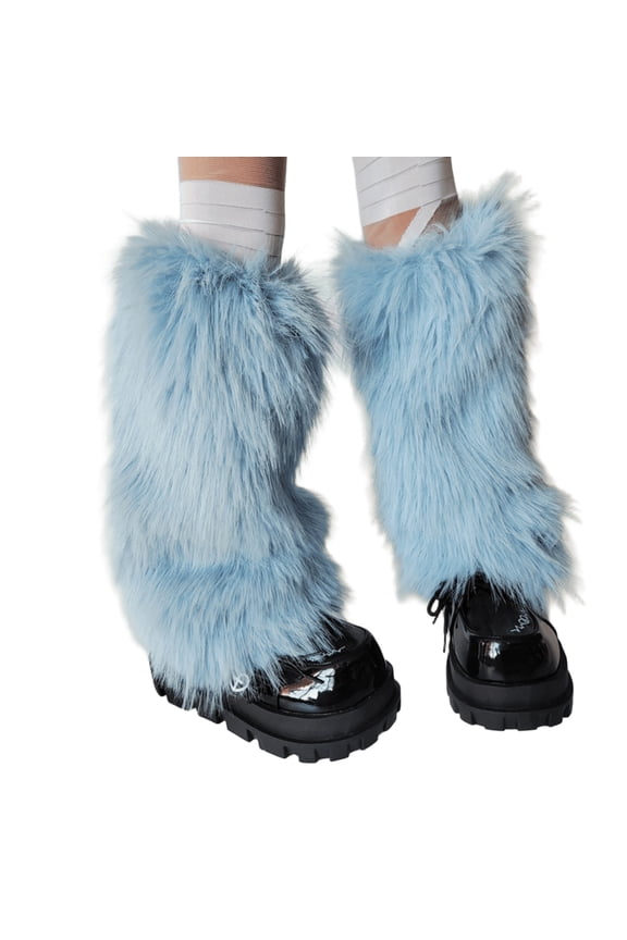 Women's Fuzzy Blue Leg Warmers Soft Plush Winter Accessory for Costume Parties Boot Toppers Cuffs Footless Socks