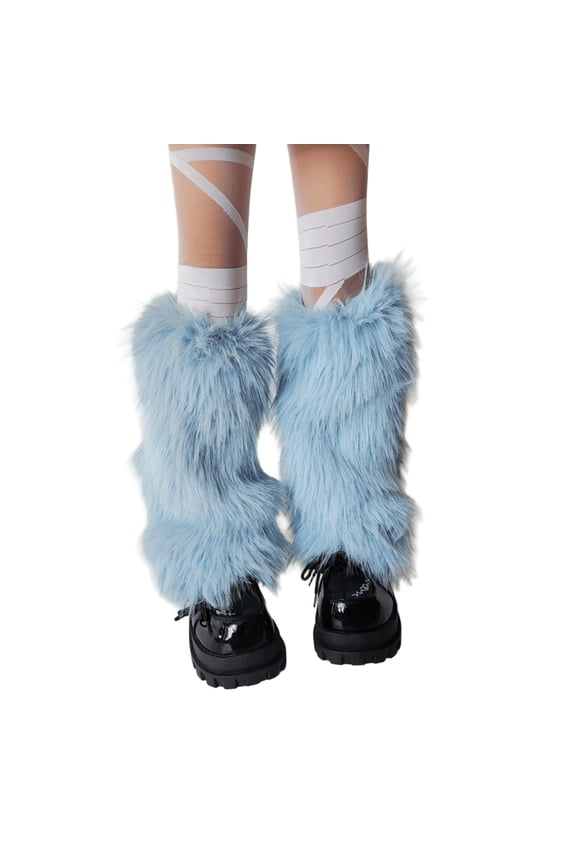 Women's Fuzzy Blue Leg Warmers Soft Plush Winter Accessory for Costume Parties Boot Toppers Cuffs Footless Socks