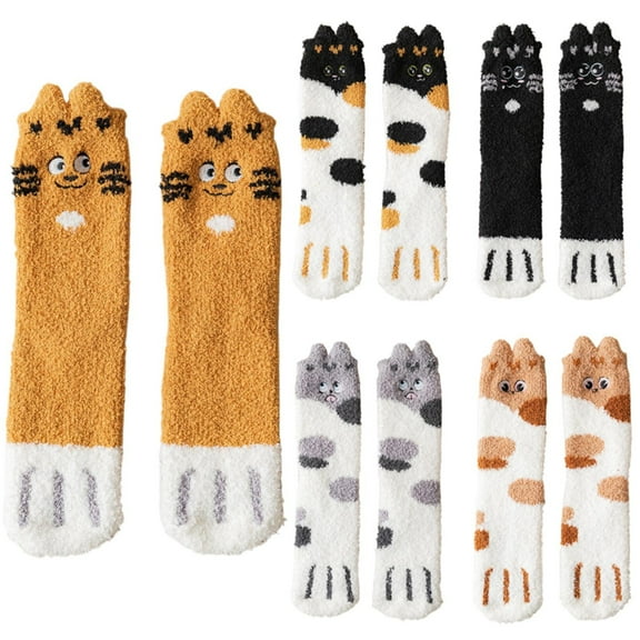 Women's Fuzzy Cat Pattern Slipper Socks Cozy Fluffy Winter Sleep Footwear