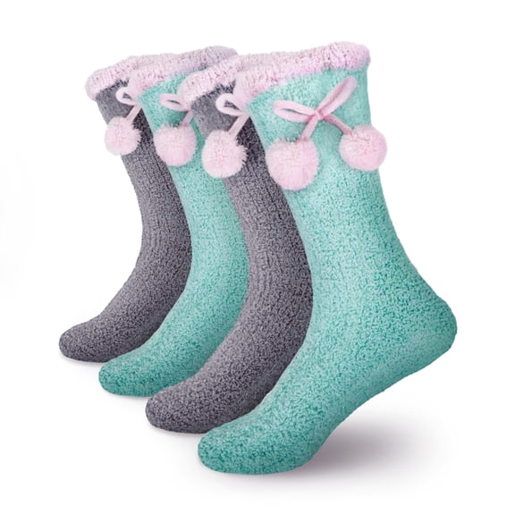 BambooMN Women's Super Soft Chenille Fuzzy Non-Slip Crew Socks - Assortment 2 - 4 Pairs