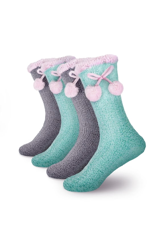 Women's Super Soft Chenille Fuzzy Non-Slip Crew Socks - Assortment 2 - 4 Pairs