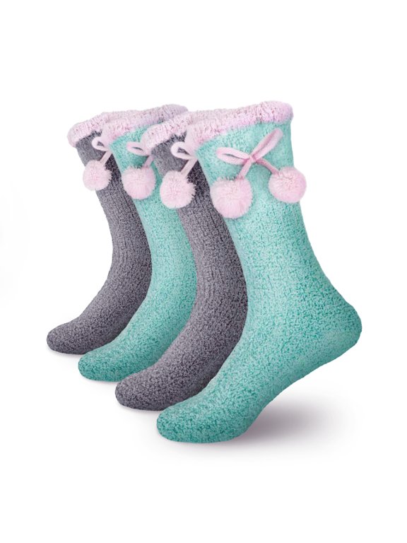 Women's Super Soft Chenille Fuzzy Non-Slip Crew Socks - Assortment 2 - 4 Pairs
