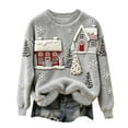 thumbnail image 1 of Women's Fuzzy Christmas Sweatshirt Long Sleeve Crewneck Print Holiday Pullover Top Gray-2 4XL, 1 of 4