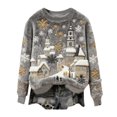 thumbnail image 1 of Women's Fuzzy Christmas Sweatshirt Long Sleeve Crewneck Print Holiday Pullover Top Gray L, 1 of 4