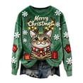 thumbnail image 1 of Women's Fuzzy Christmas Sweatshirt Long Sleeve Crewneck Print Holiday Pullover Top Green-1 5XL, 1 of 4