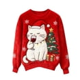 thumbnail image 1 of Women's Fuzzy Christmas Sweatshirt Long Sleeve Crewneck Print Holiday Pullover Top Red-1 M, 1 of 4