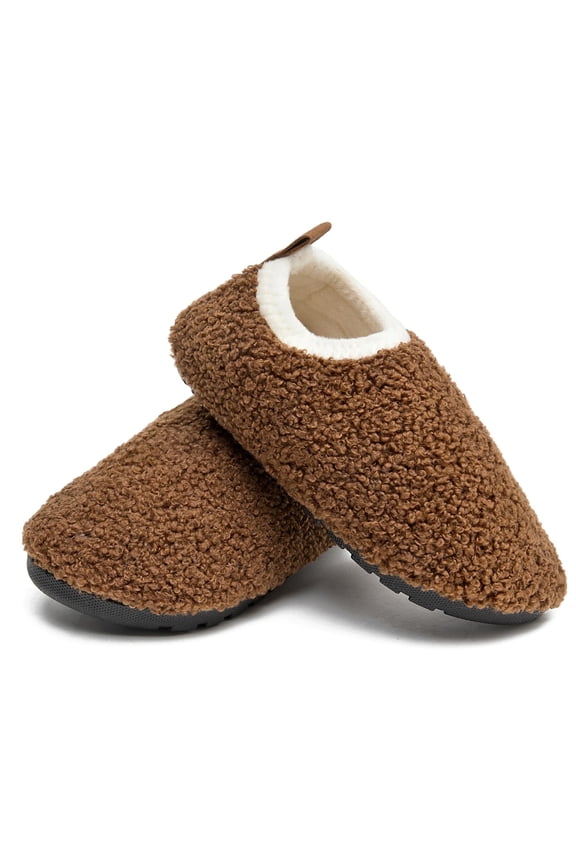 Women's Fuzzy Curly Fur Memory Foam Loafer Slipper with Anti Slip Rubber Sole