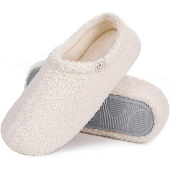 Women's Fuzzy Curly Fur Memory Foam Loafer Slippers with Polar Fleece Lining