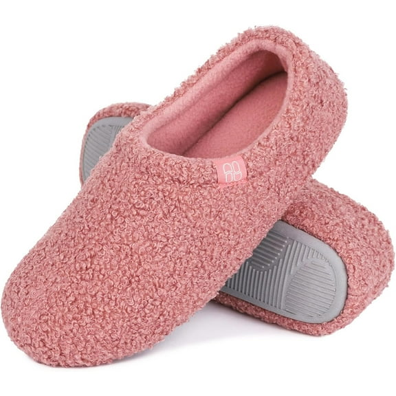 Women's Fuzzy Curly Fur Memory Foam Loafer Slippers with Polar Fleece Lining