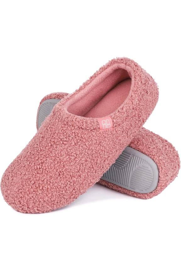 Women's Fuzzy Curly Fur Memory Foam Loafer Slippers with Polar Fleece Lining