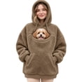 thumbnail image 1 of Women's Fuzzy Dog Carrier Hoodie Long Sleeve Pet Pouch with Drawstring Hood Cozy Winter Sweatshirt, 1 of 4