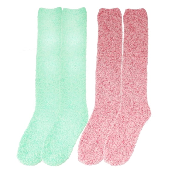 BambooMN Women's Fuzzy Feather Soft Cozy Knee High Socks - Assortment 2C - Regular - 2 Pairs