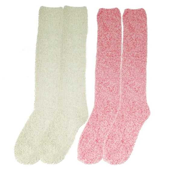 BambooMN Women's Fuzzy Feather Soft Cozy Knee High Socks - Assortment 2D - Regular - 2 Pairs