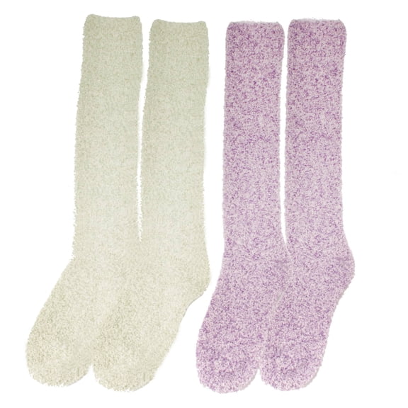 BambooMN Women's Fuzzy Feather Soft Cozy Knee High Socks - Assortment 2H - Extra Large - 2 Pairs