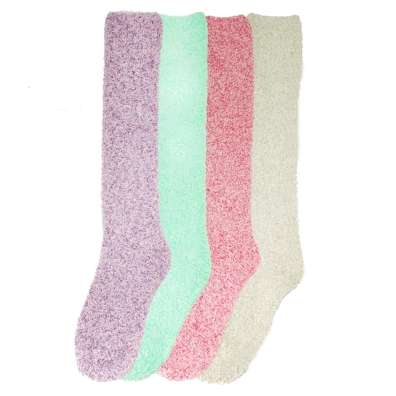 BambooMN Women's Fuzzy Feather Soft Cozy Knee High Socks - Assortment 4D - Extra Large - 4 Pairs