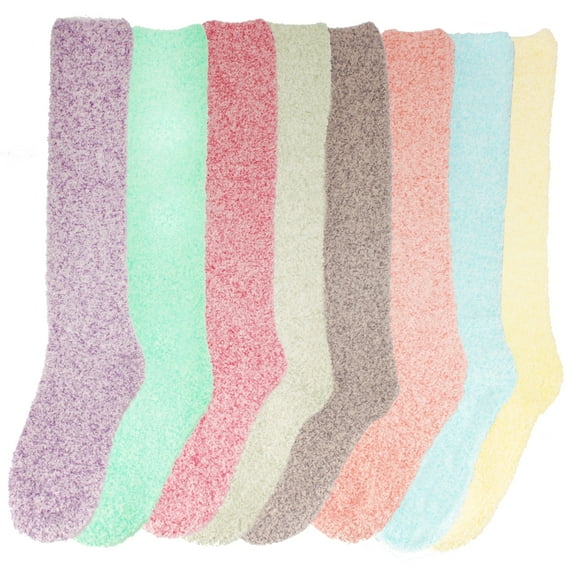 BambooMN Women's Fuzzy Feather Soft Cozy Knee High Socks - Assortment 8A - Extra Large - 8 Pairs