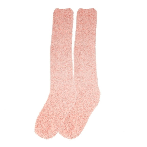 BambooMN Women's Fuzzy Feather Soft Cozy Knee High Socks - Coral Pink - Extra Large - 1 Pair