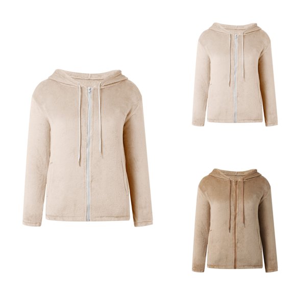 Women's Fuzzy Flannel Jacket, Oversized Teddy Coat, Soft Fluffy Sherpa , Long Sleeve Outwear with Hood, Plus Size