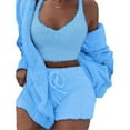 thumbnail image 1 of Women's Fuzzy Flannel Pajamas Sets, Cami Top & Shorts & Cardigan Sexy Warm Winter Plus Size 3 Piece Pjs Sleepwear, 1 of 3