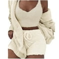 thumbnail image 1 of Women's Fuzzy Flannel Pajamas Sets, Cami Top & Shorts & Cardigan Sexy Warm Winter Plus Size 3 Piece Pjs Sleepwear, 1 of 3