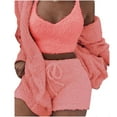 thumbnail image 1 of Women's Fuzzy Flannel Pajamas Sets, Cami Top & Shorts & Cardigan Sexy Warm Winter Plus Size 3 Piece Pjs Sleepwear, 1 of 3