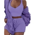 thumbnail image 1 of Women's Fuzzy Flannel Pajamas Sets, Cami Top & Shorts & Cardigan Sexy Warm Winter Plus Size 3 Piece Pjs Sleepwear, 1 of 3