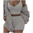 thumbnail image 1 of Women's Fuzzy Flannel Pajamas Sets, Cami Top & Shorts & Cardigan Sexy Warm Winter Plus Size 3 Piece Pjs Sleepwear, 1 of 3