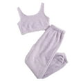thumbnail image 1 of Women's Fuzzy Fleece 2 Piece Outfits Warm Plush Soft Sleeveless Crop Top and Pants Set Cozy Pajamas Loungewear Ladies Clothes, 1 of 6