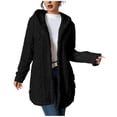thumbnail image 1 of Women's Fuzzy Fleece Cardigan Button Down Cable Knit Hood Sweaters Solid Color Long Sleeve Loose Sweatshirts Tops (L, Black), 1 of 5