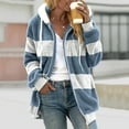 thumbnail image 1 of Women's Fuzzy Fleece Coat Color Block Drawstring Hooded Jacket Winter Long Cardigan Full Zip Up Thermal Outwear (XXL, Blue), 1 of 5