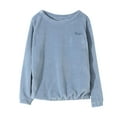 thumbnail image 1 of Women's Fuzzy Fleece Crewneck Pullover Pajama Top Soft Fluffy Sweatshirt Coral Fleece Loungewear Warm Winter Sleepwear Plush Casual Lounge Shirt, 1 of 5