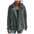 thumbnail image 1 of Women's Fuzzy Shearling Coat, Winter Warm Oversized Jacket with Lapel Collar, Casual Zipper Outwear for Daily Use Grey, XXXL, 1 of 8