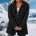 thumbnail image 1 of Women's Fuzzy Fleece Hooded Coat , Button Front Long Sleeve Loose Mid Length Loungewear Cardigan Winter Warm Jacket with Pockets Black M, 1 of 8