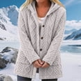 thumbnail image 1 of Women's Fuzzy Fleece Hooded Coat , Button Front Long Sleeve Loose Mid Length Loungewear Cardigan Winter Warm Jacket with Pockets Gray XL, 1 of 7