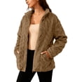 thumbnail image 1 of Women's Fuzzy Fleece Jacket Full Zip Coats,Long Sleeve Stand Collar with Pockets Casual Outerwear Winter Home Outdoor Wear,Beige,XL, 1 of 9