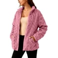 thumbnail image 1 of Women's Fuzzy Fleece Jacket Full Zip Coats,Long Sleeve Stand Collar with Pockets Casual Outerwear Winter Home Outdoor Wear,Pink,S, 1 of 9
