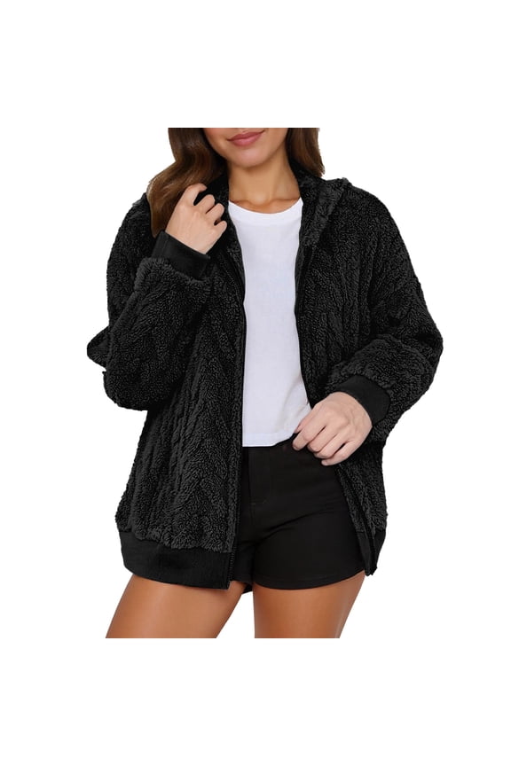 Women's Fuzzy Fleece Jacket Full Zip Up Lightweight Warm Soft Fleece Coat for Spring Fall Winter