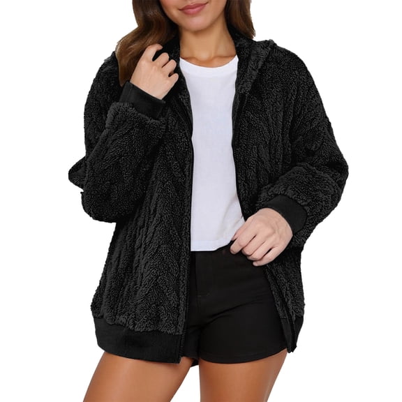 Women's Fuzzy Fleece Jacket Full Zip Up Lightweight Warm Soft Fleece Coat for Spring Fall Winter