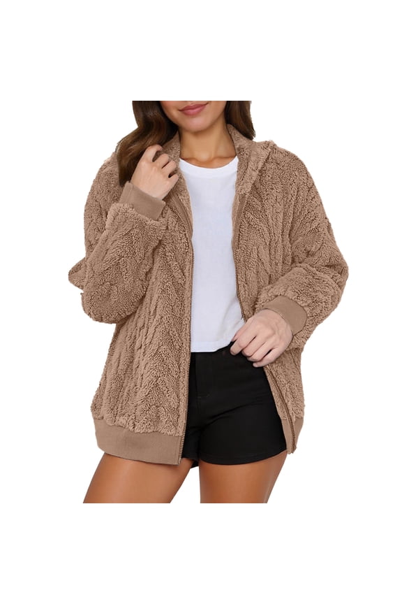 Women's Fuzzy Fleece Jacket Full Zip Up Lightweight Warm Soft Fleece Coat for Spring Fall Winter