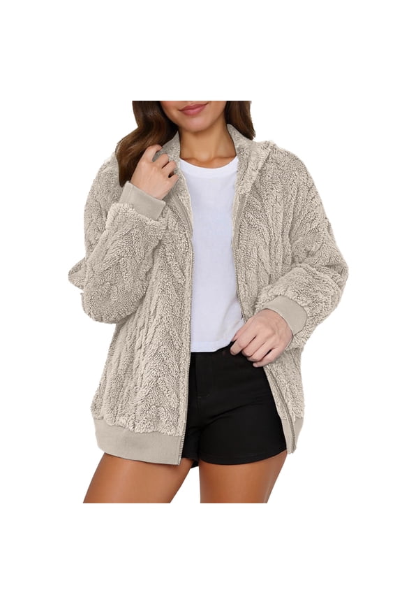 Women's Fuzzy Fleece Jacket Full Zip Up Lightweight Warm Soft Fleece Coat for Spring Fall Winter