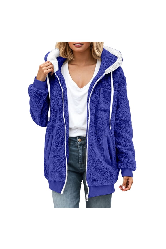 Women's Fuzzy Fleece Jacket Lightweight Full Zip Up Sherpa Jacket Warm Soft Fall Winter Coat Hoodie