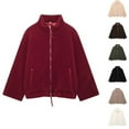 thumbnail image 1 of Women's Fuzzy Fleece Jacket Lightweight Full Zip Up Warm Soft Coat Fall Winter Oversized Outwear with Pockets, 1 of 5