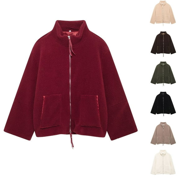 Women's Fuzzy Fleece Jacket Lightweight Full Zip Up Warm Soft Coat Fall Winter Oversized Outwear with Pockets